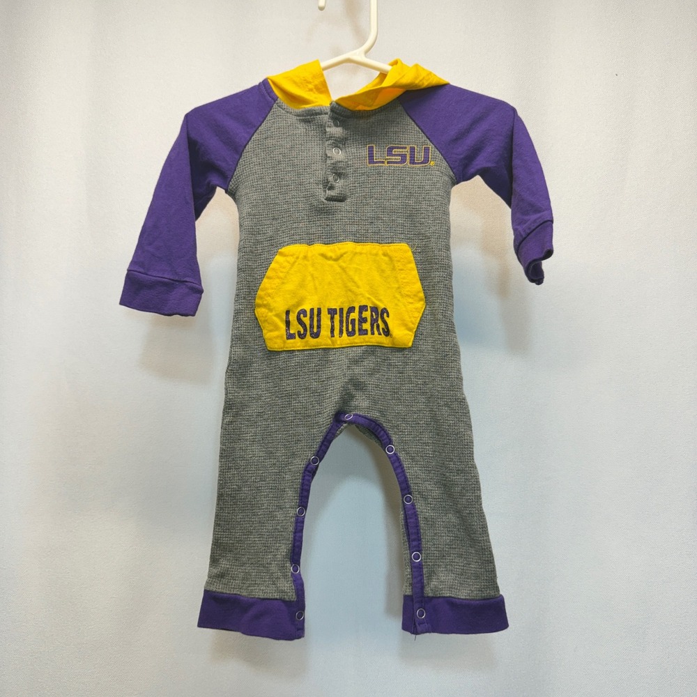 LSU Tigers Colosseum Hooded Romper Infant 0-3 Months Gray Purple One Piece NCAA